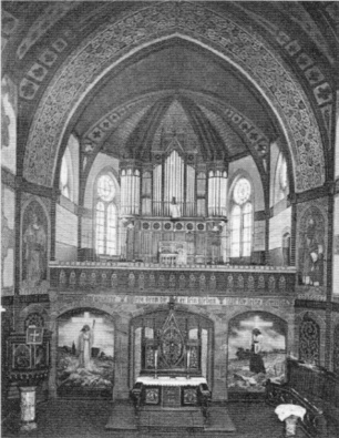 Die Altarrückwand ist im Jahr 1921 zur Ehrung der im Ersten Weltkrieg Gefallenen von Wilhelm Burghardt aus Rotthausen gestaltet worden